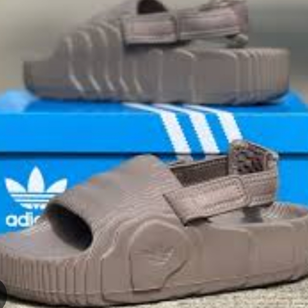 Adidas Adilette Slide Sandals in Taupe Brown